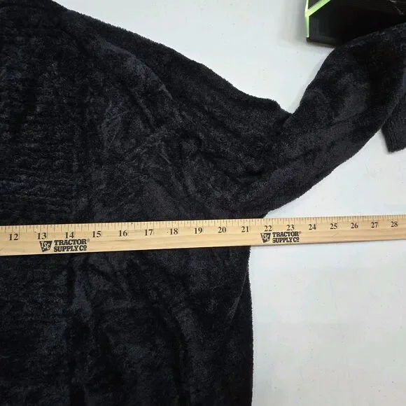 Ruby Rd Open Front Velvet Sweater Cardigan Large Black Scalloped Hem - Picture 4 of 5